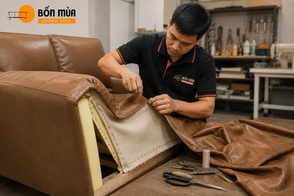 Xử lý vết rách và thay phần bọc sofa bị hư hỏng