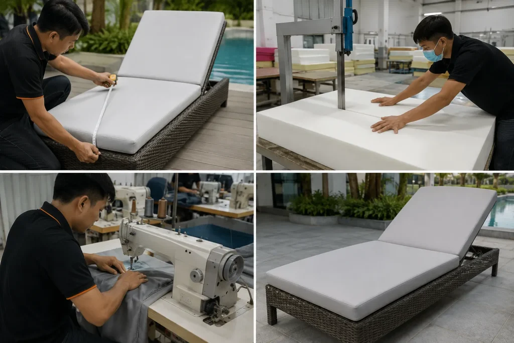 Làm Đệm Ghế Hồ Bơi Đẹp, Bền, Chống Nắng – Đặt May Theo Kích Thước 21 Quy trình làm đệm ghế hồ bơi theo kích thước tại Xưởng Sofa Bốn Mùa