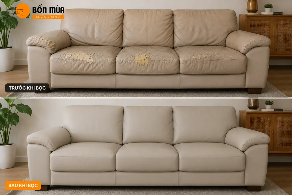 So sánh tình trạng sofa trước và sau khi bọc lại