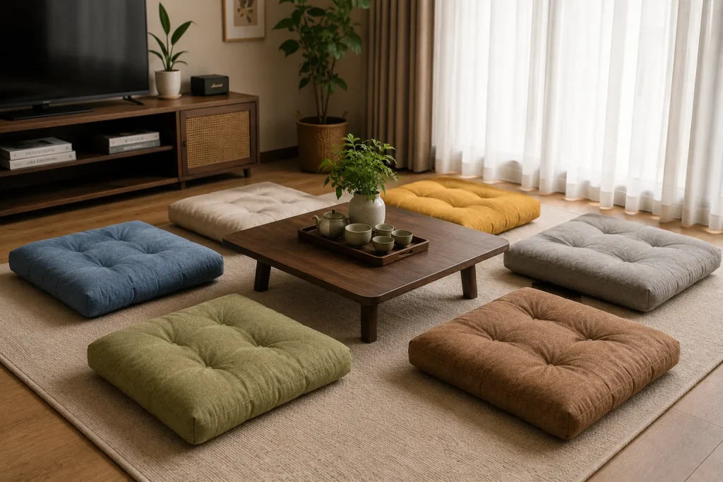 Đệm Ngồi Dưới Đất – Mẫu Đẹp, Êm Ái, May Theo Yêu Cầu 4 Đệm ngồi bệt giúp tạo không gian ngồi thoải mái và tiết kiệm diện tích