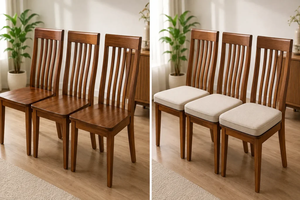 Ghế ăn trước và sau khi làm đệm – thay đổi rõ rệt về sự thoải mái và thẩm mỹ