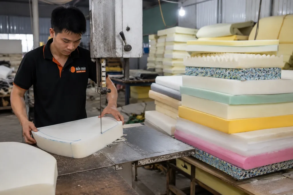 Mua Mút Làm Đệm Ghế Ở Đâu? Kinh Nghiệm Chọn Mút Bền, Êm 8 Xưởng Sofa Bốn Mùa nhận cắt mút và làm đệm ghế theo yêu cầu