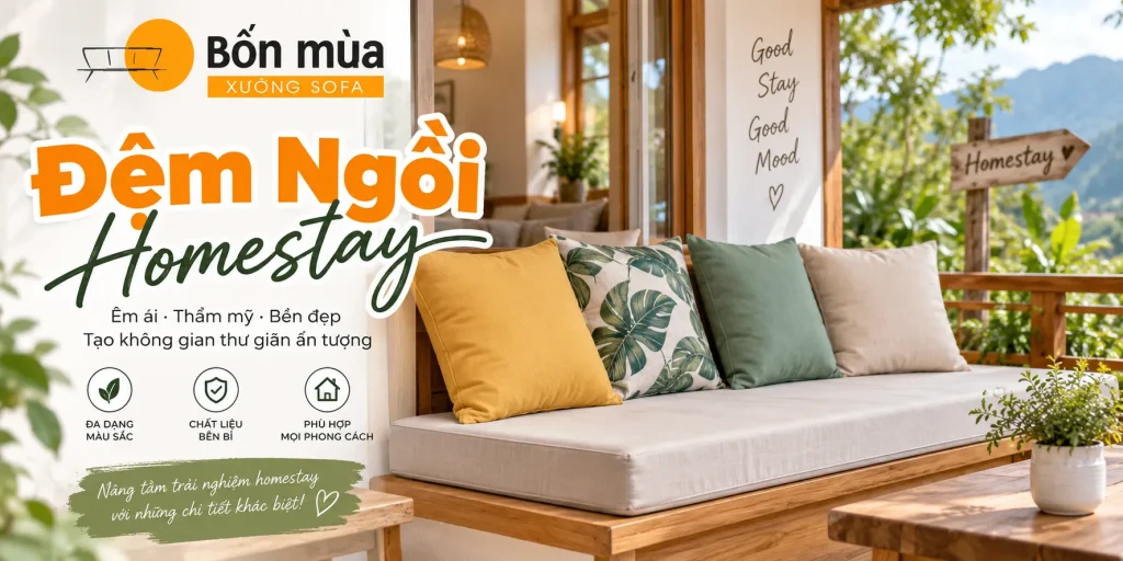 Đệm Ghế Homestay: Các Mẫu Nệm Đẹp, Êm Ái, May Theo Kích Thước 1 banner home