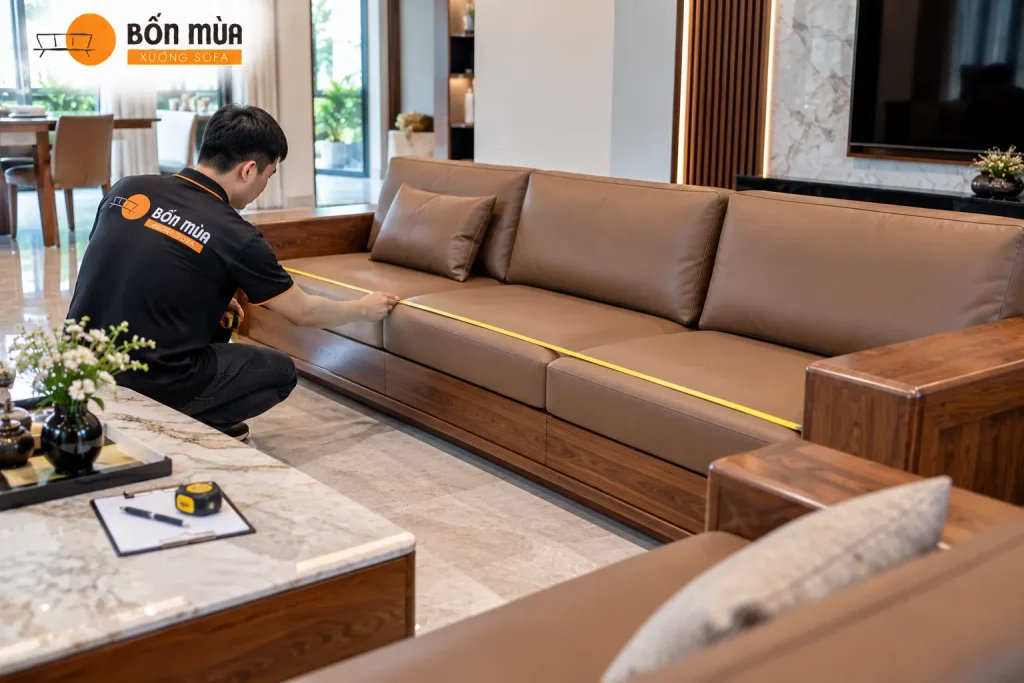 Sofa Gỗ Phòng Khách Lớn Đẹp, Cao Cấp Cho Không Gian Rộng 8 Đo kích thước thực tế trước khi làm sofa
