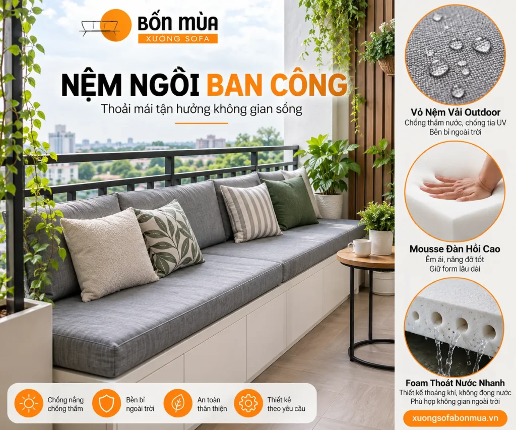 Chất liệu vỏ và ruột nệm là yếu tố quan trọng khi sử dụng ngoài trời