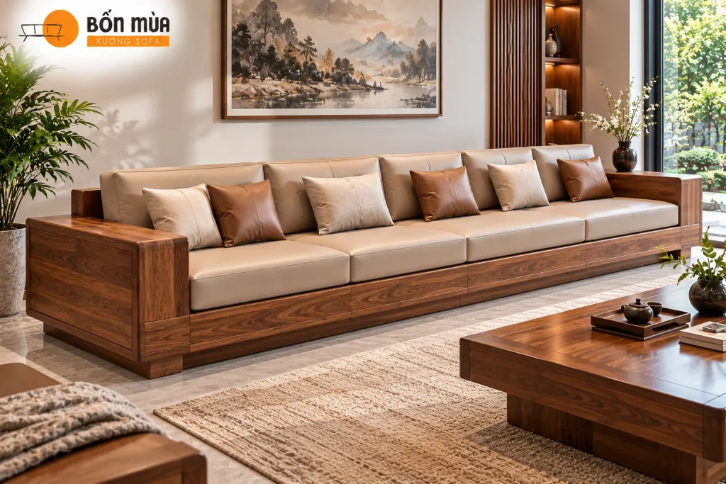 Sofa Gỗ Phòng Khách Lớn Đẹp, Cao Cấp Cho Không Gian Rộng 7 Sofa gỗ băng dài cho không gian phòng khách rộng