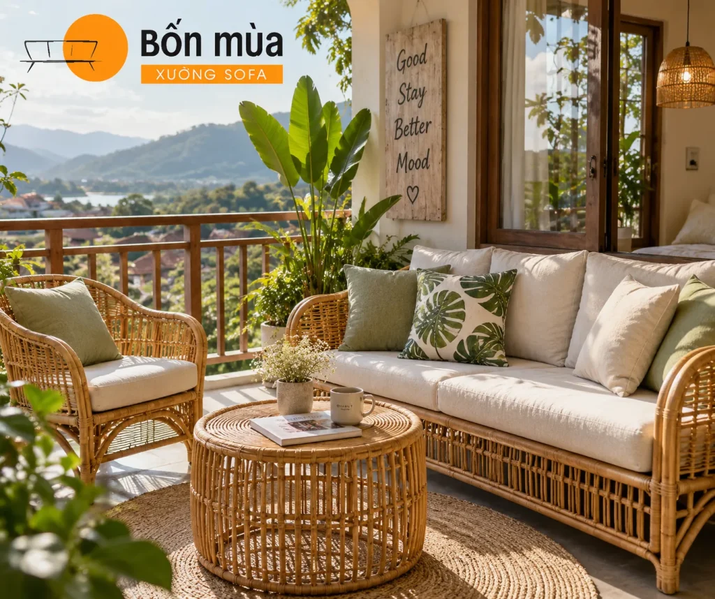 Đệm Ghế Homestay: Các Mẫu Nệm Đẹp, Êm Ái, May Theo Kích Thước 6 Đệm ghế mây tre tạo cảm giác êm ái và gần gũi thiên nhiên