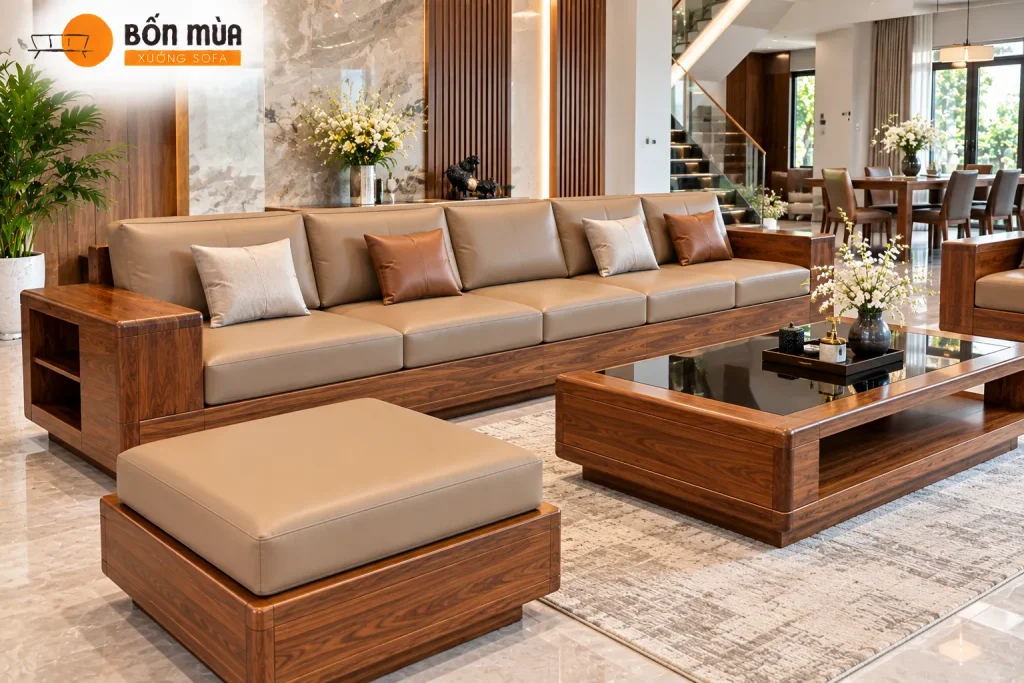 Sofa Gỗ Phòng Khách Lớn Đẹp, Cao Cấp Cho Không Gian Rộng 13 Hoàn thiện sofa gỗ và nệm theo yêu cầu