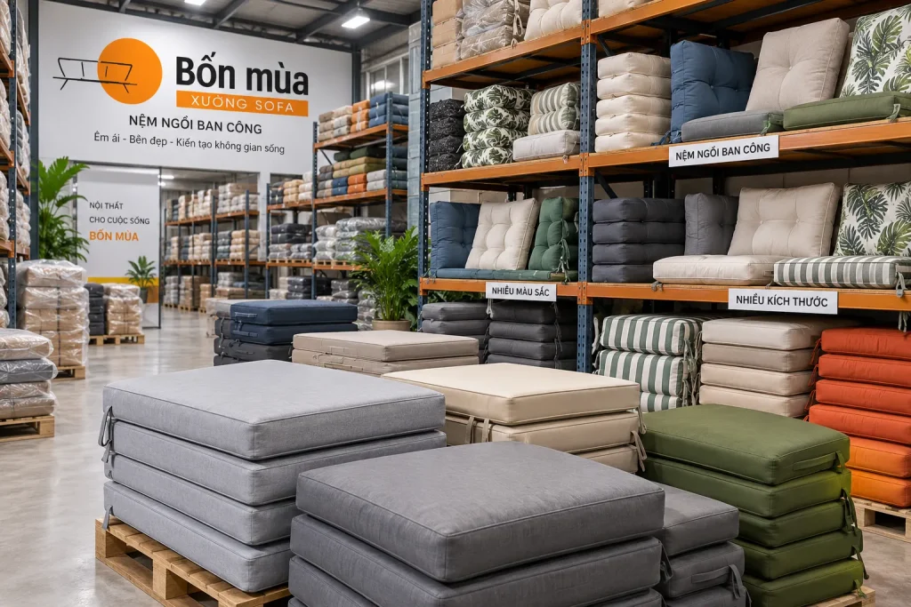Xưởng Sofa Bốn Mùa nhận may nệm ngồi ban công theo kích thước yêu cầu