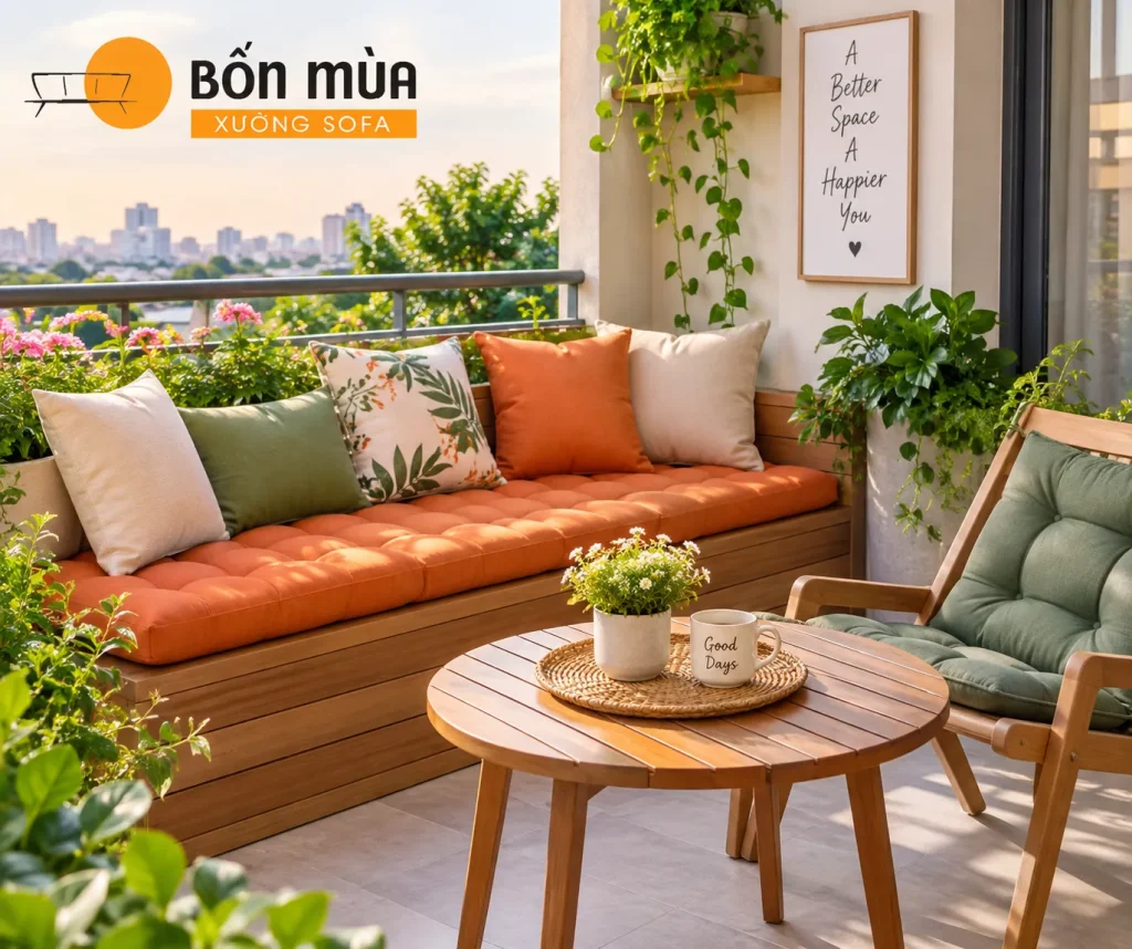 Nệm ban công góp phần tạo điểm nhấn cho không gian sống