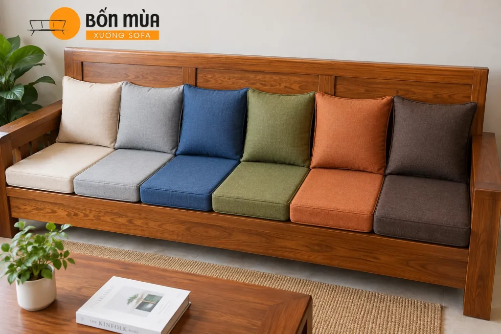 Lựa chọn màu nệm hài hòa với màu gỗ và phong cách nội thất