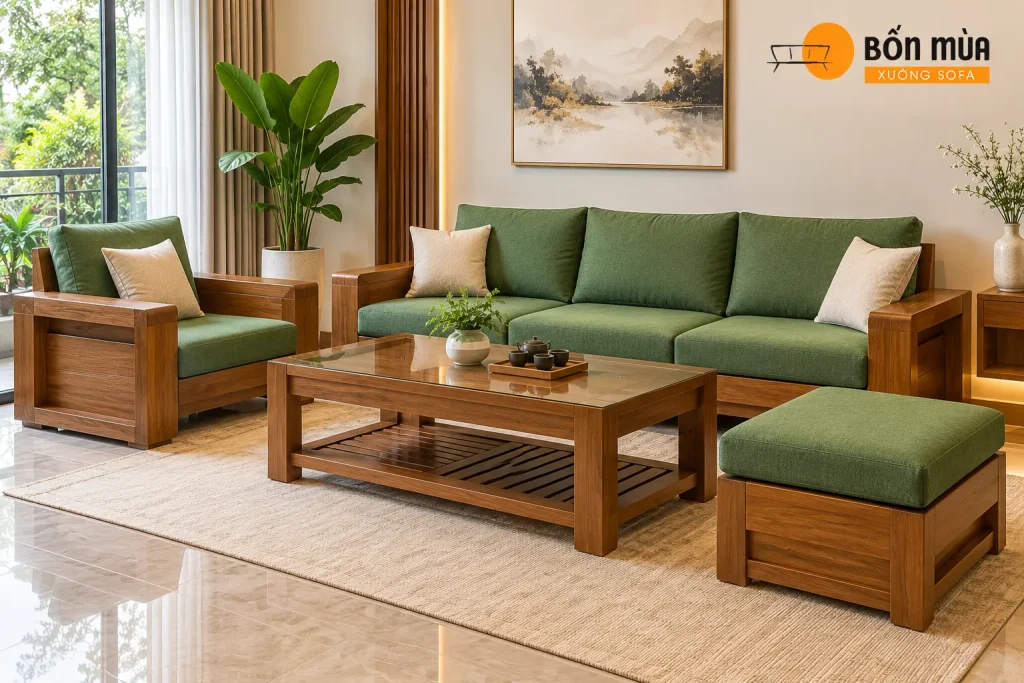 Xưởng Sofa Bốn Mùa nhận làm nệm Sofa gỗ theo kích thước yêu cầu