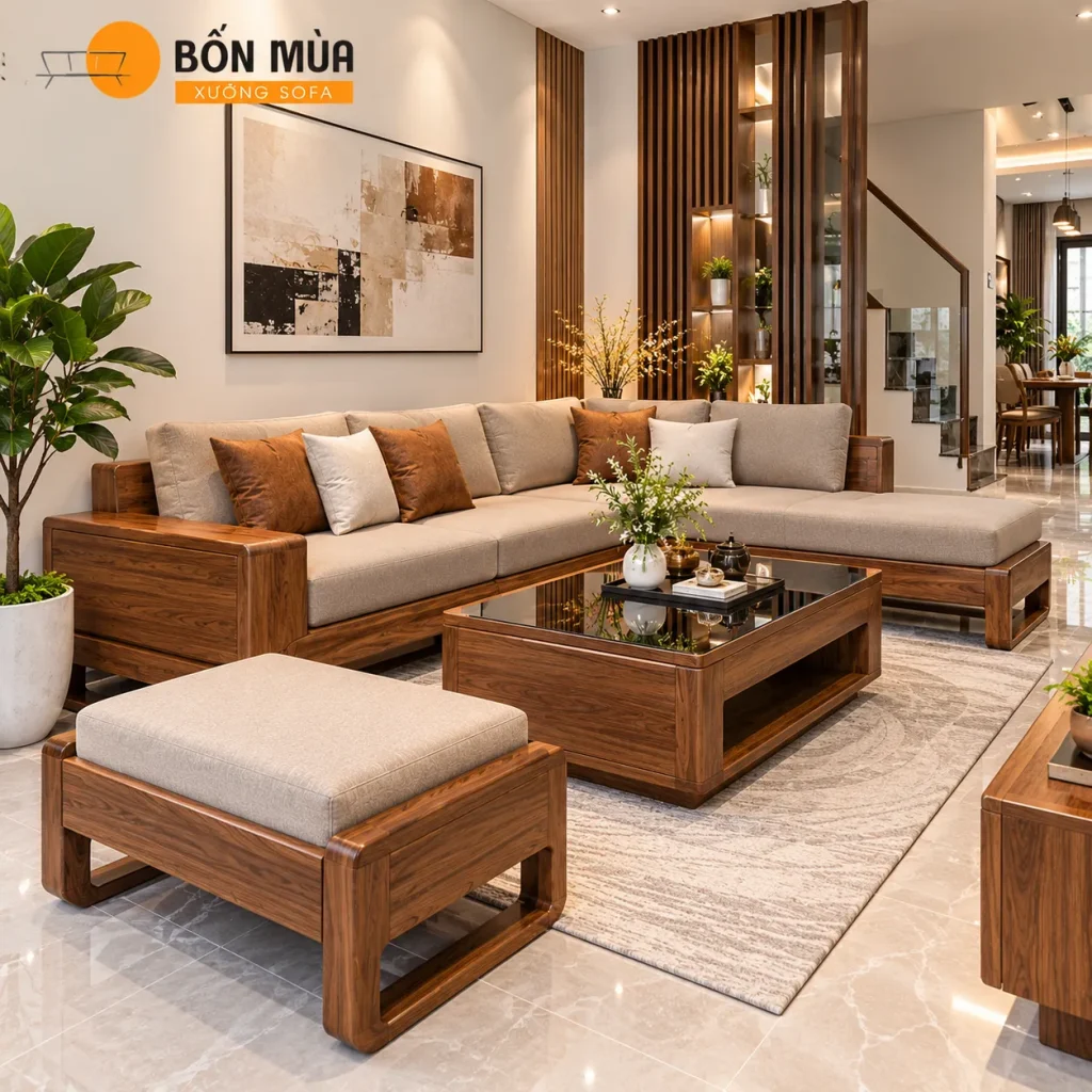 Sofa Gỗ Nhà Phố Hiện Đại Đẹp, Sang Trọng Cho Phòng Khách 4 Sofa gỗ bền đẹp, phù hợp phong cách nội thất hiện đại