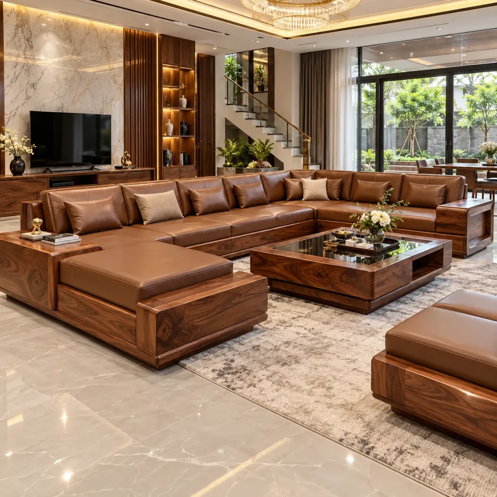 Sofa Gỗ Phòng Khách Lớn Đẹp, Cao Cấp Cho Không Gian Rộng 2 Sofa gỗ phòng khách lớn đẹp, phù hợp không gian rộng