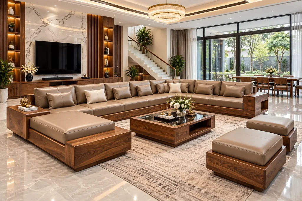 Sofa Gỗ Phòng Khách Lớn Đẹp, Cao Cấp Cho Không Gian Rộng 3 Sofa gỗ thiết kế phù hợp phòng khách rộng