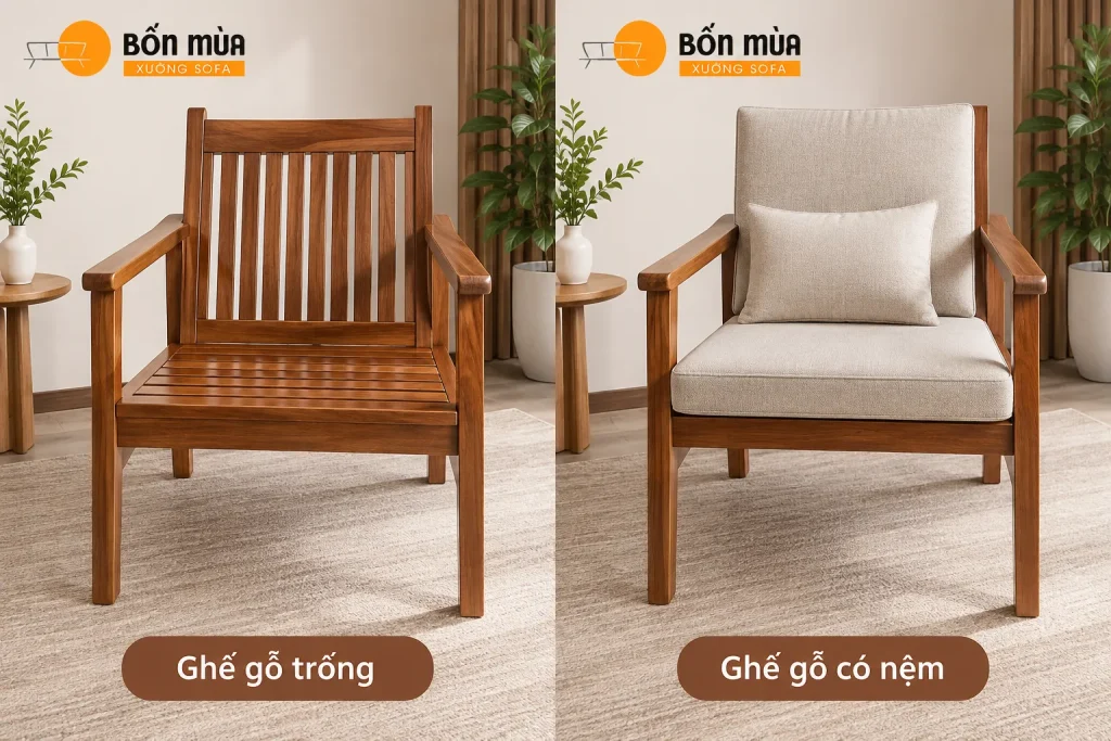 Nệm lót giúp bề mặt ghế gỗ cứng trở nên thoải mái hơn khi sử dụng