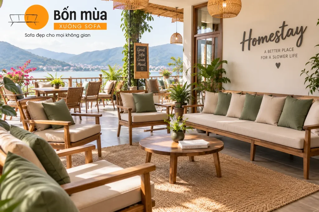 Đệm Ghế Homestay: Các Mẫu Nệm Đẹp, Êm Ái, May Theo Kích Thước 3 Đệm ghế giúp tăng sự thoải mái và tạo điểm nhấn cho không gian homestay